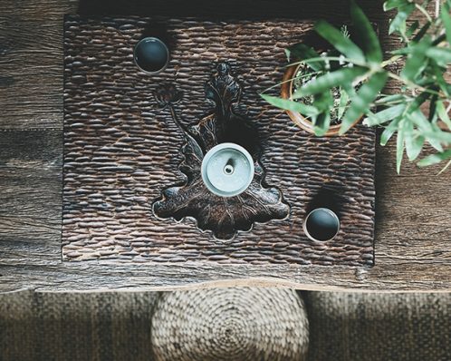 Khay trà gỗ khắc sen Phật