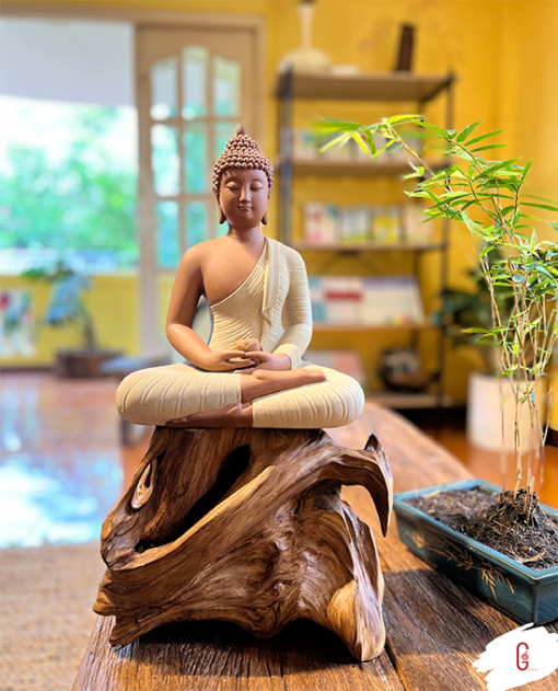 bộ thiền lũa kết hợp tượng phật thích ca và lũa gỗ ngọc am