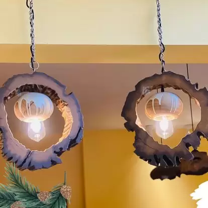đèn trần gỗ lũa phong cách rustic