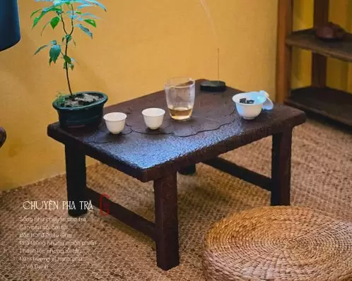 bàn trà gỗ tự nhiên khắc sen