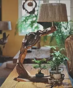 đèn bàn gỗ lũa dây thừng