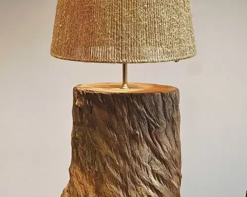 đèn bàn lũa gỗ long não dây thừng