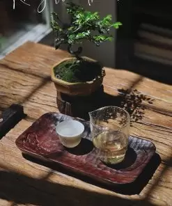 khay trà lũa gỗ trắc chạm khắc thủ công