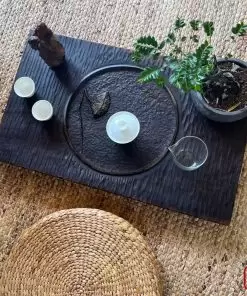 khay trà gỗ lũa khắc sen