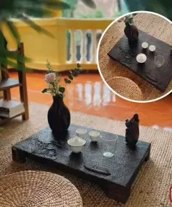 khay trà gỗ lũa khắc sen