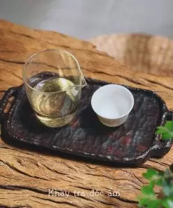 khay trà lũa gỗ trắc chạm khắc thủ công
